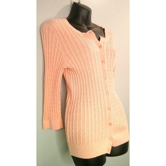 Tommy Hilfiger Women's Large Pink Button-down Woven Knit Cardigan - Picture 3 of 7